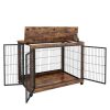 Furniture Style Dog Crate Side Table on Wheels with Double Doors and Lift Top. Rustic Brown, 43.7'' W x 30'' D x 31.1'' H.