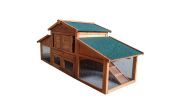 Garden Backyad 2-layer Large Wooden Outdoor Rabbit Hutch Chicken Coop with Doors, Tray, Asphalt Roof