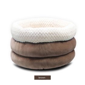 Semi-closed Round Ice Velvet Pet Deep Sleep Bed (Color: Brown)