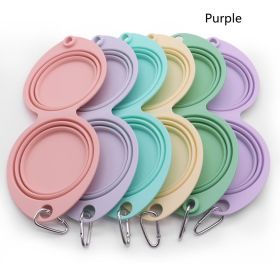 Silicone Folding Buckle Double Bowl Drinking And Feeding Dog Basin (Color: Purple)