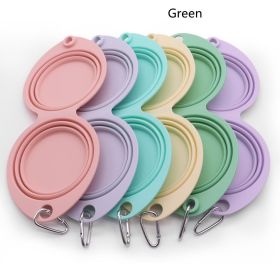 Silicone Folding Buckle Double Bowl Drinking And Feeding Dog Basin (Color: Green)