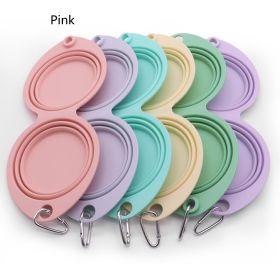 Silicone Folding Buckle Double Bowl Drinking And Feeding Dog Basin (Color: pink)