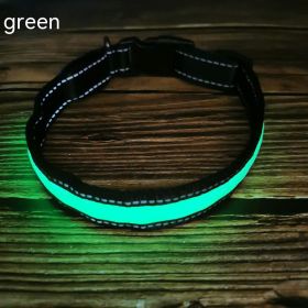 LED Luminous Dog Collar Highlight Reflective Leather Reflective Stripe Ribbon (Option: Green-M)