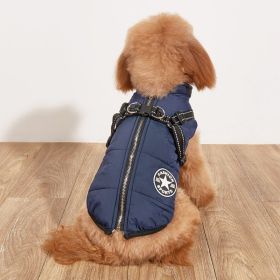 Pet Warm Dog Cotton-padded Clothes Fleece-lined Thickened Reflective Gallus (Option: Blue-3XL)