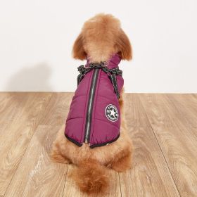 Pet Warm Dog Cotton-padded Clothes Fleece-lined Thickened Reflective Gallus (Option: Purple-3XL)