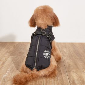 Pet Warm Dog Cotton-padded Clothes Fleece-lined Thickened Reflective Gallus (Option: Black-3XL)