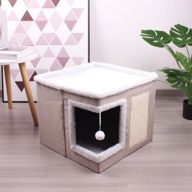 Cloth Cube Cat Nest Foldable (Option: Khaki Beige-41X41X35cm)