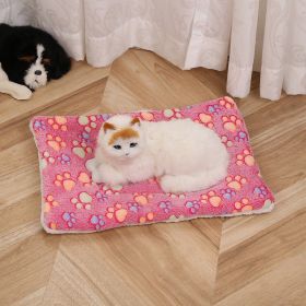 Pet Mat Warm Blanket Cartoon Double-sided Kennel (Option: Rose Red Dog Paw-Mat 30x40cm)