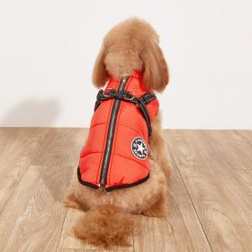 Pet Warm Dog Cotton-padded Clothes Fleece-lined Thickened Reflective Gallus (Option: Red-2XL)