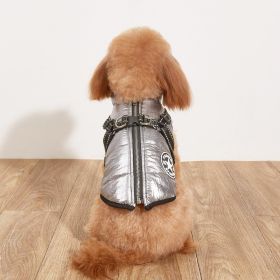 Pet Warm Dog Cotton-padded Clothes Fleece-lined Thickened Reflective Gallus (Option: Silver-3XL)