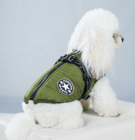 Pet Warm Dog Cotton-padded Clothes Fleece-lined Thickened Reflective Gallus (Option: Green-3XL)