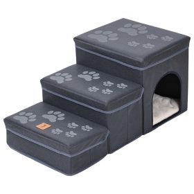 Cat Kennel Cage Multifunctional Dog Stairs Upper Bed Sofa Puppy Climbing Pet Supplies (Option: Paw Print Blue Rabbit Plush)