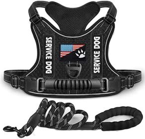 Shock Absorption Comfortable Night Vision Reflective Pet Harness Dog Vest Traction Chest Strap (Option: Black With Rope-S)